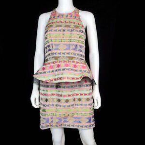 Nicole Miller Gold Label Tulle Peplum Cocktail Party Dress Sleeveless Women's 8